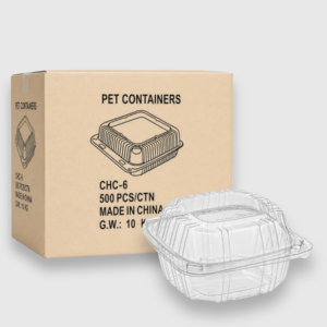 6" x 6" x 3" pet hinged food containers – clear clamshell takeout boxes, 500 count case