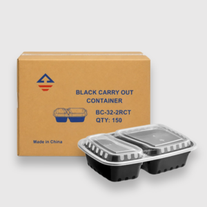 black 2 compartment carry out containers 32 oz – disposable food storage containers, 150 count case