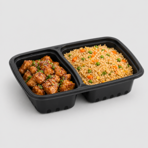 black 2 compartment carry out containers 32 oz – disposable food storage containers, 150 count case