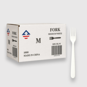 [1,000ct] medium weight white plastic forks