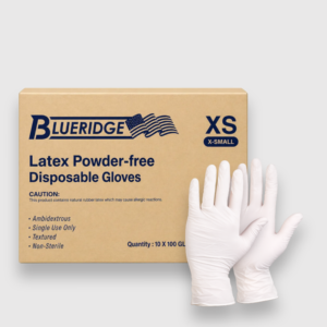 blueridge latex powder free disposable gloves xs–xl – 10 x 100 count (1000 gloves) master case