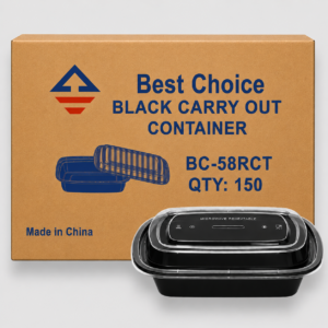 [150ct] black 58 oz rectangular containers