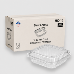 [200ct] 16 oz clear pet hinged deli containers