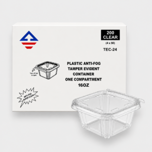 [200ct] clear 16 oz anti fog tamper evident hinged containers