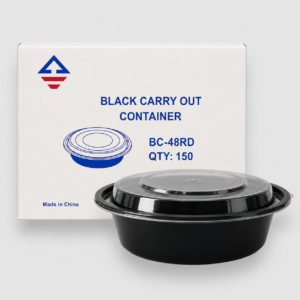 [150ct] black 48 oz carry out round containers