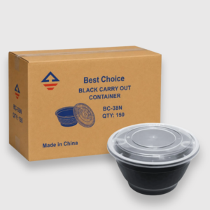 [150ct] black 38 oz round carry out containers