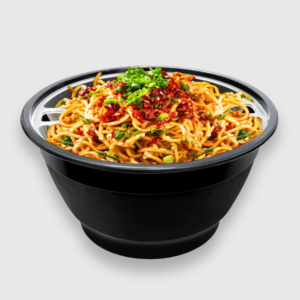 [150ct] black 48 oz round noodle bowl combo containers