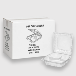 [200ct] 8" x 8" x 3" pet hinged food containers