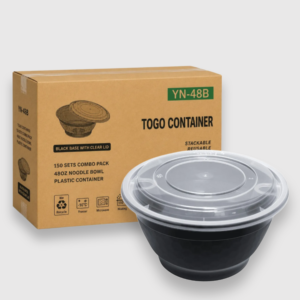 [150ct] black 48 oz round noodle bowl combo containers