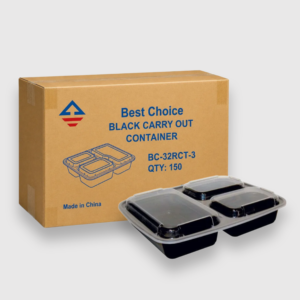 [150ct] black 32 oz 3 compartment carry out containers