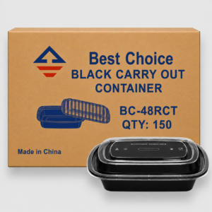 [150ct] black 48 oz rectangular containers