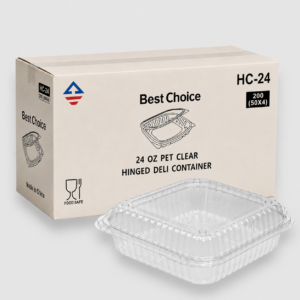 [200ct] 24 oz clear pet hinged deli containers