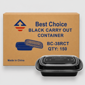 [150ct] black 38 oz rectangular containers