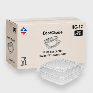 [200ct] 12 oz clear pet hinged deli containers
