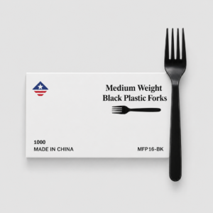 medium weight black plastic forks