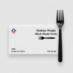 [1,000ct] medium weight black plastic forks