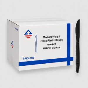 [1,000ct] medium weight black plastic knives